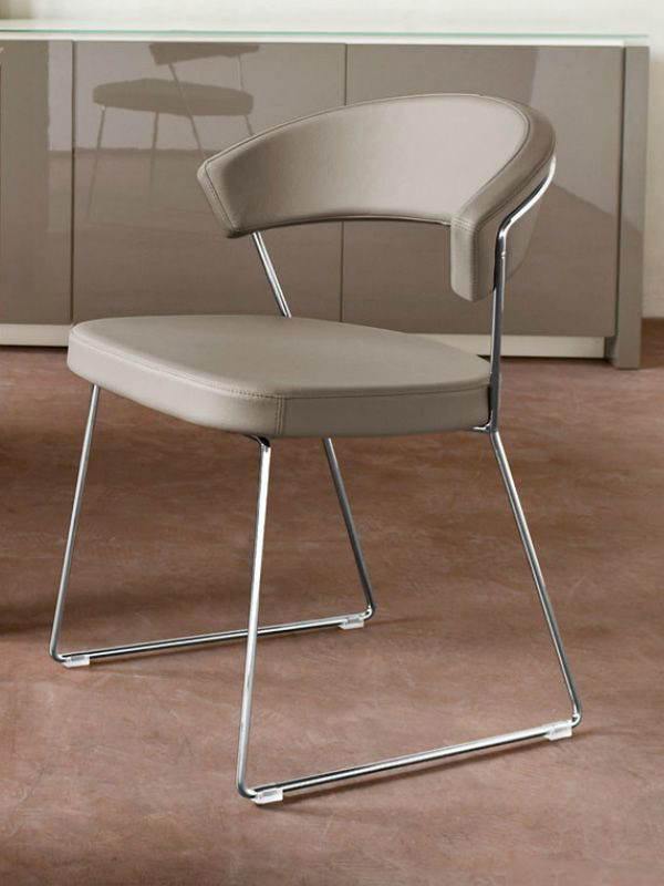 CONNUBIA set of 2 chairs - YORK leather) dove leather seat Metal CB/1022 NEW and (chromed structure, grey